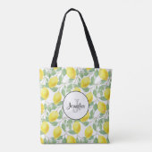 Gele emons met Groene Bladeren Patroonmonogram Tote Bag (Achterkant)