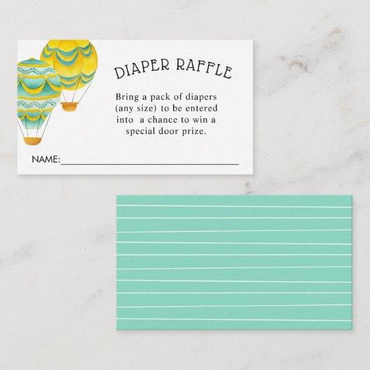 Gele en Aqua Hete Luchtballonnen Luierloof Informatiekaartje (Voorkant / Achterkant)