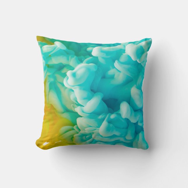 Gele en blauwe abstracte verfsplash-backgrove kussen (Voorkant)