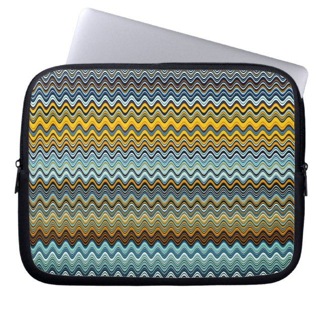 Gele en blauwe avy Stripes Laptop Sleeve (Voorkant)