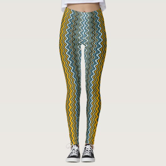 Gele en blauwe avy Stripes Leggings (Voorkant)