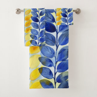 Gele en blauwe bladeren bad handdoek