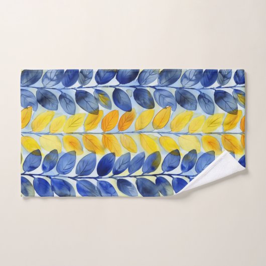 Gele en blauwe bladeren bad handdoek (Handdoek)
