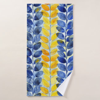 Gele en blauwe bladeren badhanddoek