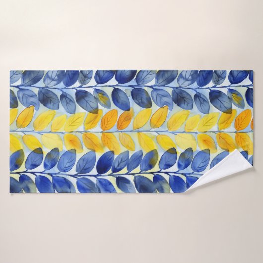 Gele en blauwe bladeren badhanddoek (Badhanddoek)