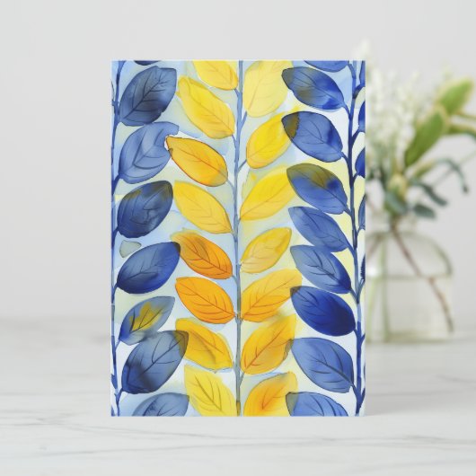 Gele en blauwe bladeren bedankkaart (Staand voorkant)