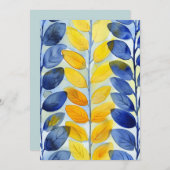 Gele en blauwe bladeren bedankkaart (Voorkant / Achterkant)