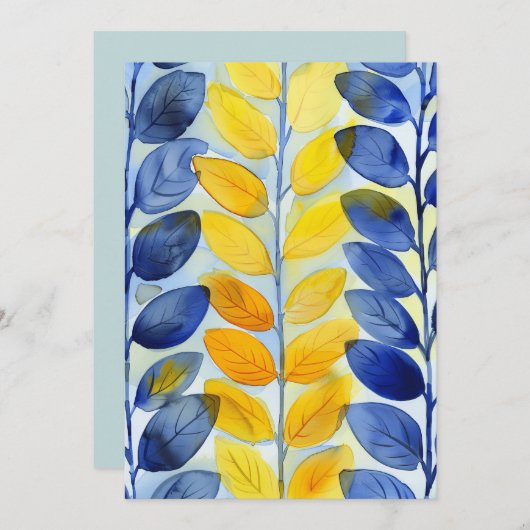 Gele en blauwe bladeren bedankkaart (Voorkant / Achterkant)