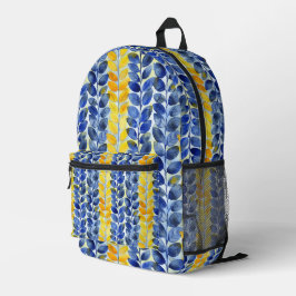 Gele en Blauwe Bladeren Bedrukte Rugzak