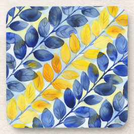 Gele en blauwe bladeren bier onderzetter