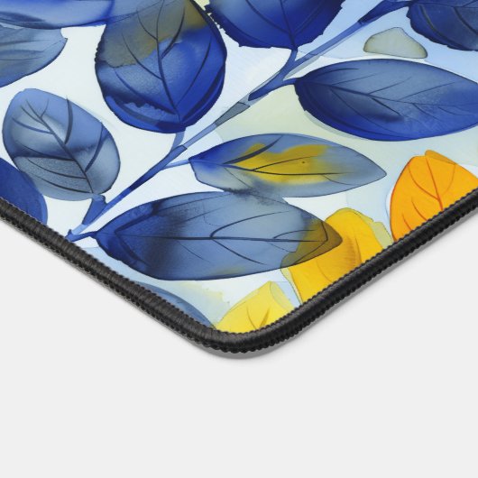 Gele en blauwe bladeren bureaumat (Hoek)