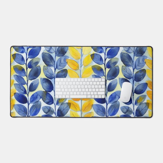 Gele en blauwe bladeren bureaumat (Keyboard & Muis)
