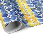 Gele en blauwe bladeren cadeaupapier (Rol Hoek)
