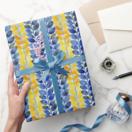 Gele en blauwe bladeren cadeaupapier