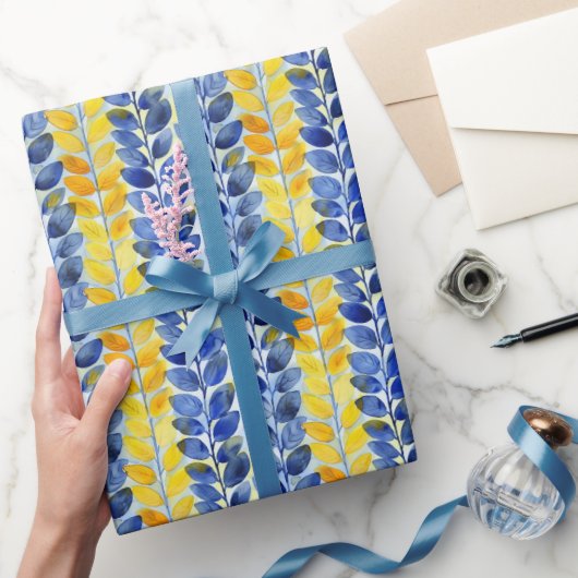 Gele en blauwe bladeren cadeaupapier (Geschenken)