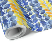 Gele en blauwe bladeren cadeaupapier (Rol Hoek)