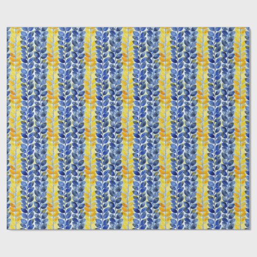 Gele en blauwe bladeren cadeaupapier (Vlak)