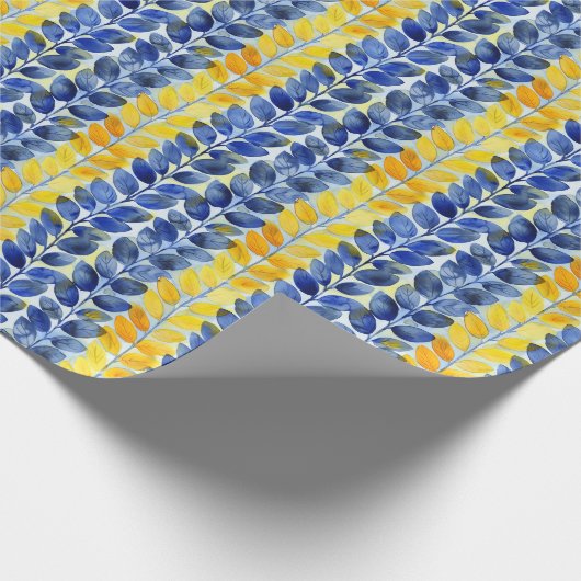 Gele en blauwe bladeren cadeaupapier (Hoek)