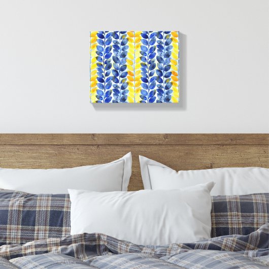 Gele en blauwe bladeren canvas afdruk (Insitu (Slaapkamer))