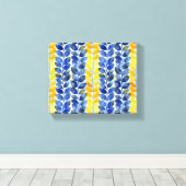 Gele en blauwe bladeren canvas afdruk (Insitu (Houten vloer))