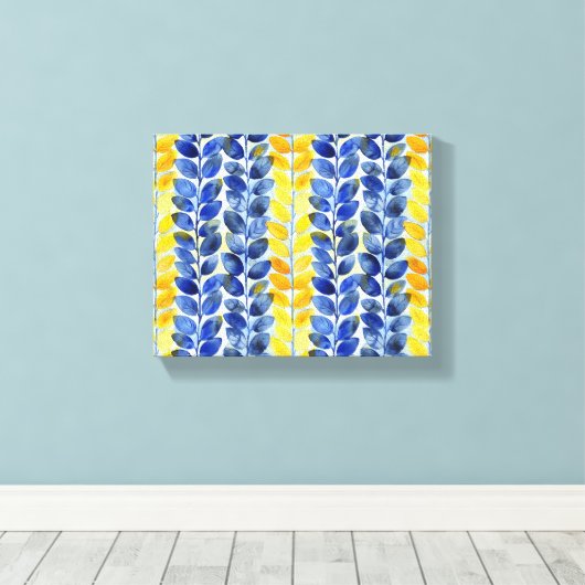 Gele en blauwe bladeren canvas afdruk (Insitu (Houten vloer))