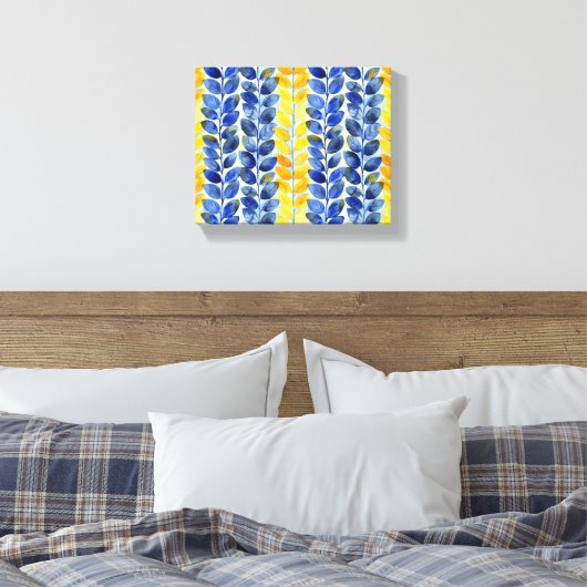 Gele en blauwe bladeren canvas afdruk (Insitu (Slaapkamer))