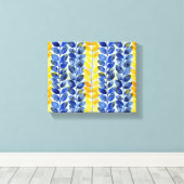 Gele en blauwe bladeren canvas afdruk (Insitu (Houten vloer))