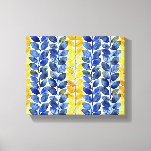 Gele en blauwe bladeren canvas afdruk (Voorkant)
