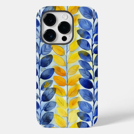 Gele en blauwe bladeren Case-Mate iPhone case (Achterkant)