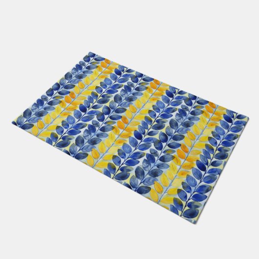 Gele en blauwe bladeren deurmat (Schuin)
