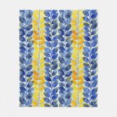 Gele en blauwe bladeren fleece deken (Voorkant)