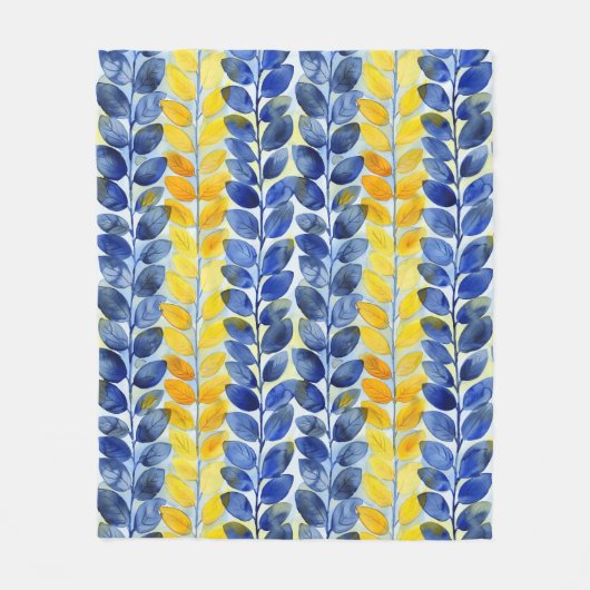 Gele en blauwe bladeren fleece deken (Voorkant)