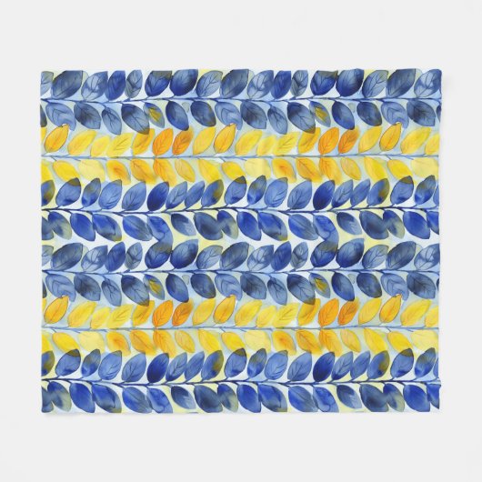 Gele en blauwe bladeren fleece deken (Voorkant (Horizontaal))