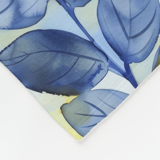 Gele en blauwe bladeren fleece deken (Hoek)