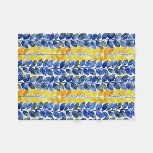 Gele en blauwe bladeren fleece deken (Voorkant (Horizontaal))