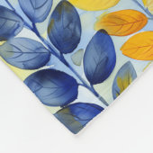 Gele en blauwe bladeren fleece deken (Hoek)