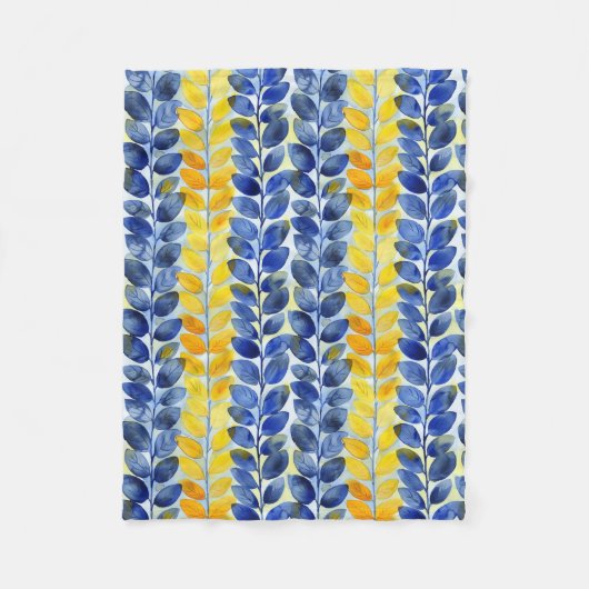 Gele en blauwe bladeren fleece deken (Voorkant)