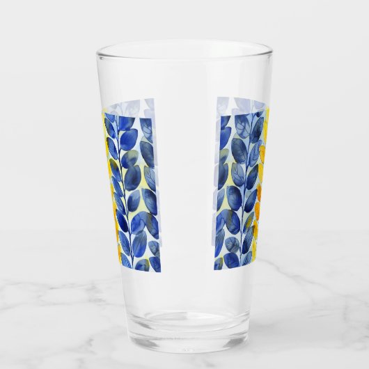 Gele en blauwe bladeren glas (Links)