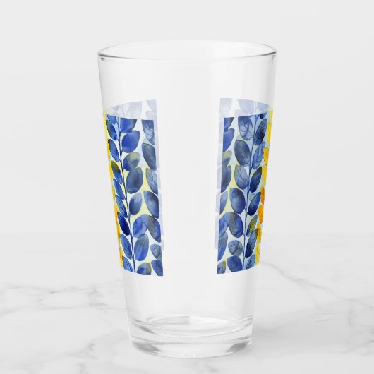 Gele en blauwe bladeren glas (Rechts)