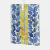 Gele en blauwe bladeren glas ornament (Voorkant links)