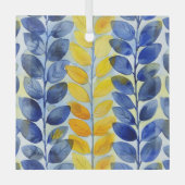Gele en blauwe bladeren glas ornament (Voorkant)