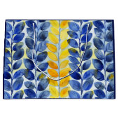 Gele en blauwe bladeren groot cadeauzakje (Voorkant)