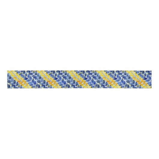 Gele en blauwe bladeren grosgrain lint (Voorkant)