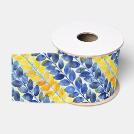 Gele en blauwe bladeren grosgrain lint