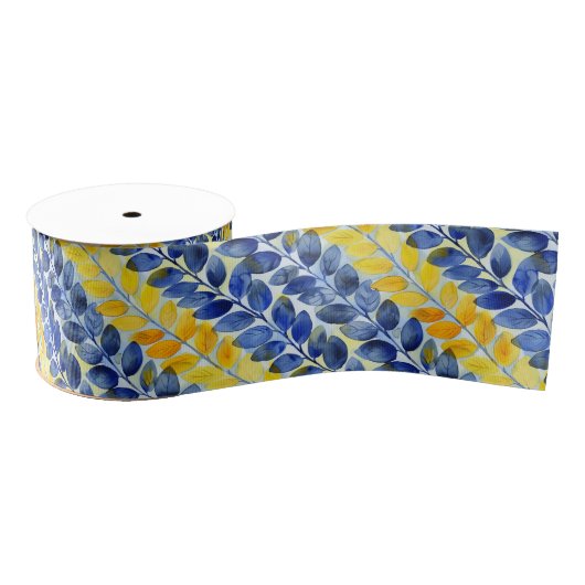 Gele en blauwe bladeren grosgrain lint (Spoel)