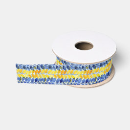 Gele en blauwe bladeren grosgrain lint