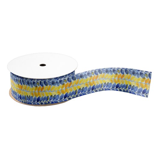 Gele en blauwe bladeren grosgrain lint (Spoel)