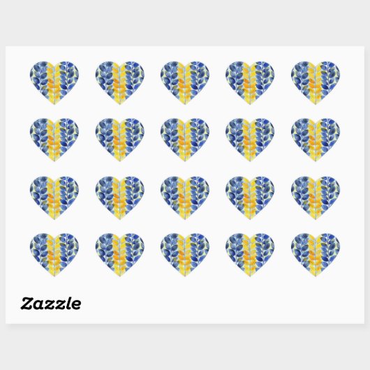 Gele en blauwe bladeren hart sticker (Vel)