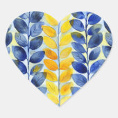 Gele en blauwe bladeren hart sticker (Voorkant)