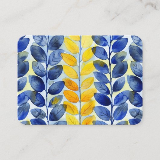 Gele en blauwe bladeren informatiekaartje (Voorkant)